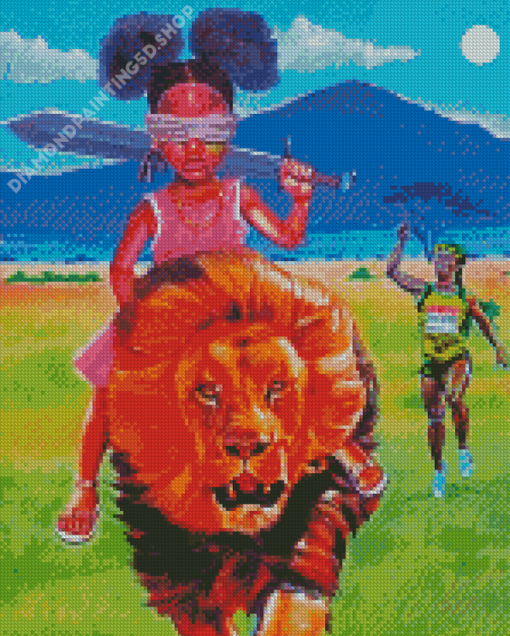 Black Girl With Lion Diamond Painting