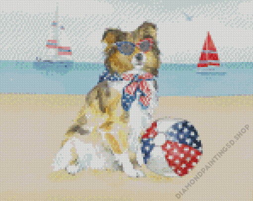 Patriotic Dog In Beach Diamond Painting