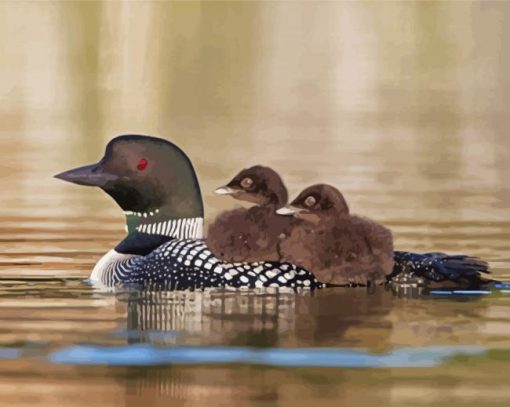 Aesthetic Loon With Baby Bird Diamond Painting