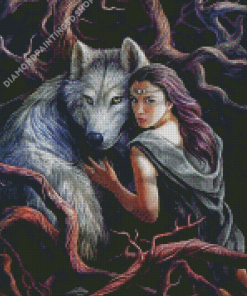 Aesthetic Wolf And Girl Art Diamond Painting