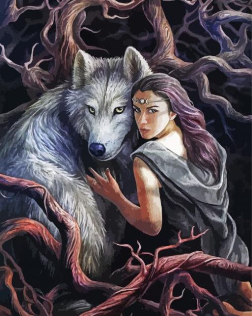 Aesthetic Wolf And Girl Art Diamond Painting