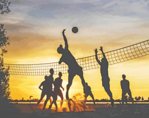 Beach Volleyball Players Silhouette Diamond Painting