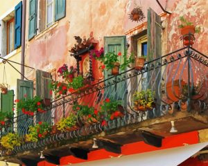 Italy Flowers Balcony Art Diamond Painting