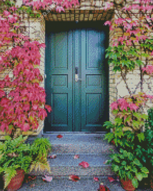 Pink Flower Door Diamond Painting