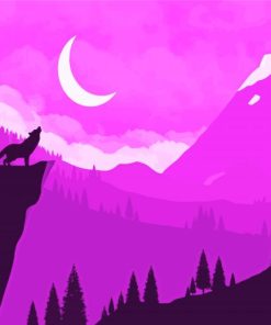 Wolf In Purple Mountain Diamond Painting