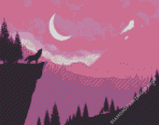 Wolf In Purple Mountain Diamond Painting