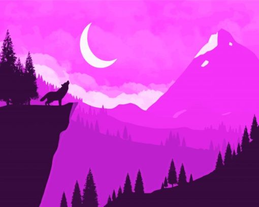 Wolf In Purple Mountain Diamond Painting