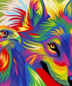 Colorful Wolf And Eagle Diamond Painting