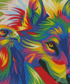 Colorful Wolf And Eagle Diamond Paintings
