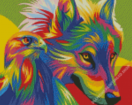 Colorful Wolf And Eagle Diamond Paintings