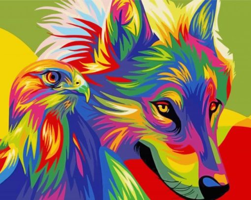 Colorful Wolf And Eagle Diamond Painting