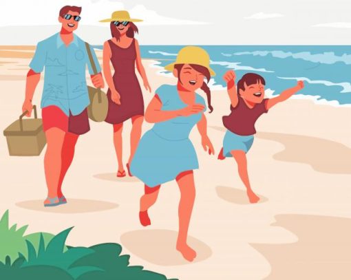 Family Beach Illustration Diamond Painting