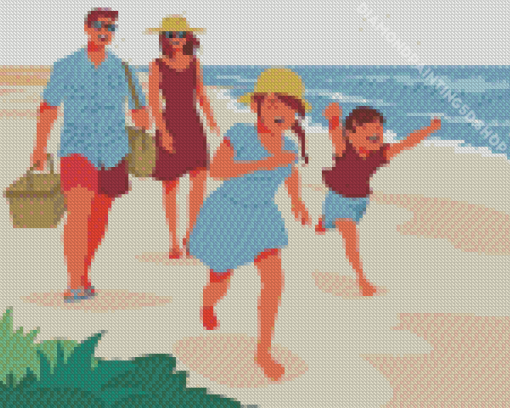 Family Beach Illustration Diamond Painting