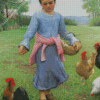 Girl Feeding Chickens Diamond Paintings