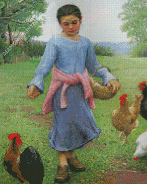Girl Feeding Chickens Diamond Paintings