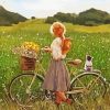 Girl With Bike In Field Diamond Painting