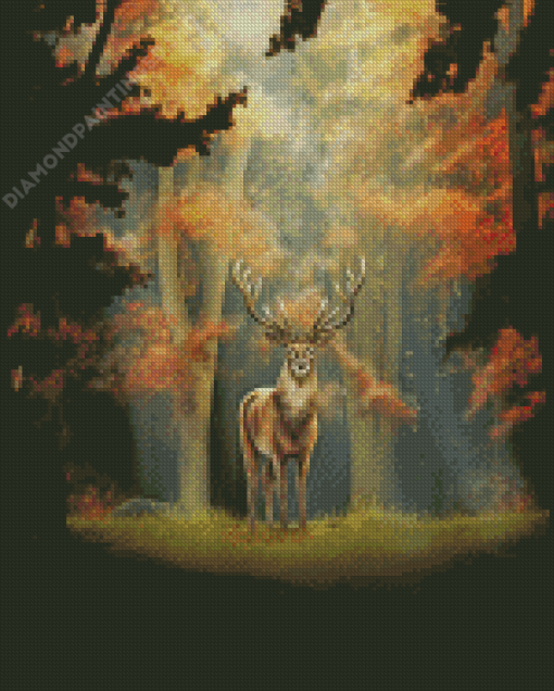 Gold Deer In Forest Diamond Painting