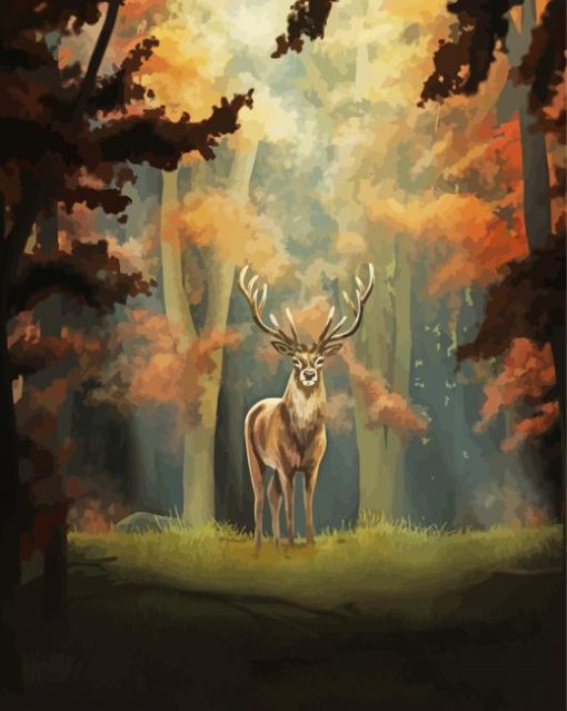Gold Deer In Forest Diamond Painting