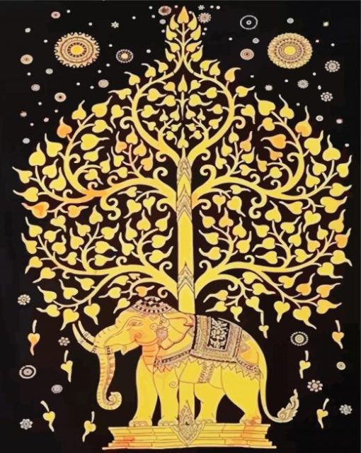 Golden Elephant Tree Of Life Diamond Painting