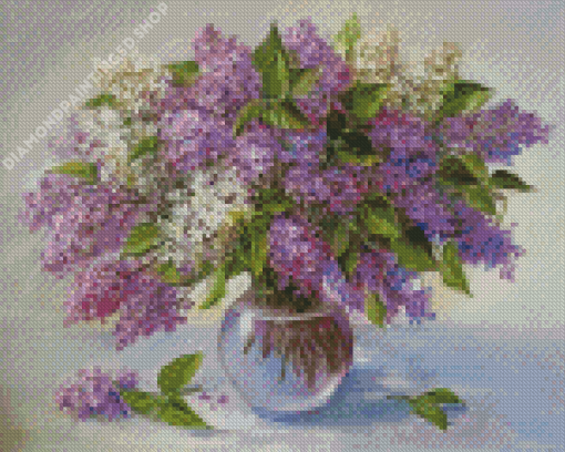 Lilac Flowers Vase Art Diamond Painting