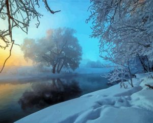 Misty Sunrise In Winter Diamond Painting