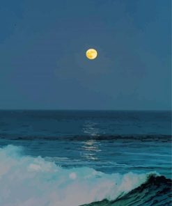 Moon Over Ocean Waves Diamond Painting