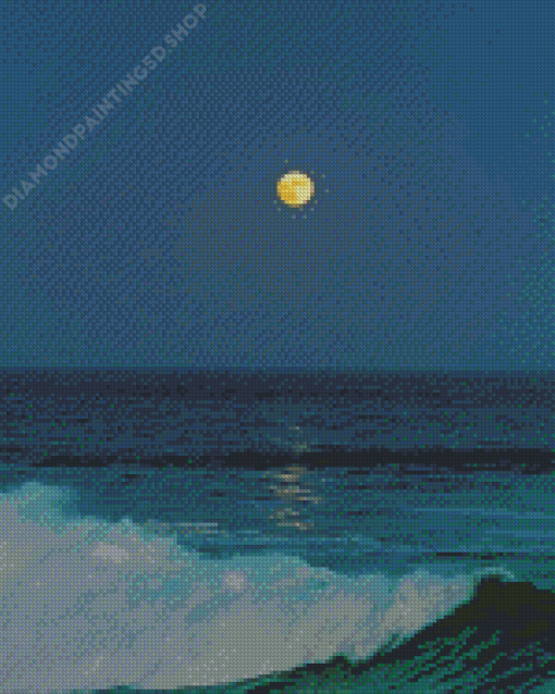 Moon Over Ocean Waves Diamond Painting