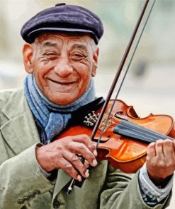 Old Smiling Violinist Man Diamond Painting