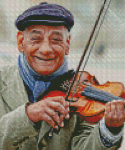 Old Smiling Violinist Man Diamond Painting