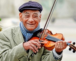 Old Smiling Violinist Man Diamond Painting