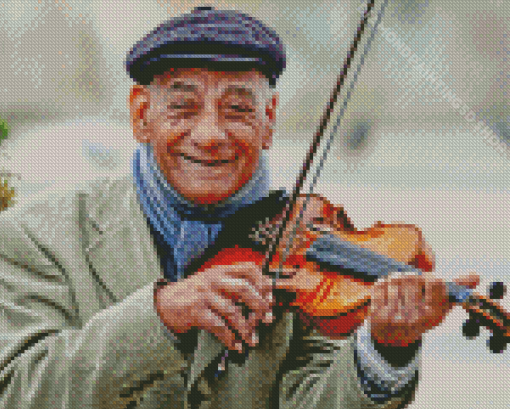 Old Smiling Violinist Man Diamond Painting