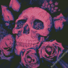 Pink Skull With Flowers Diamond Paintings