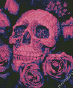 Pink Skull With Flowers Diamond Paintings