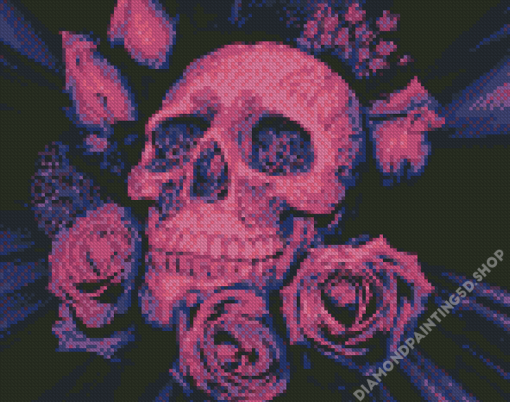 Pink Skull With Flowers Diamond Paintings