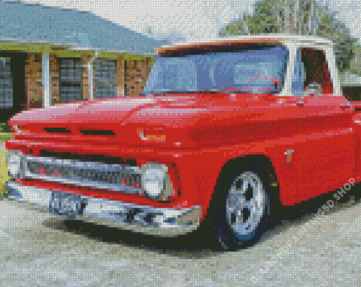 Red 64 Chevy Stepside Truck Engine Diamond Paintings