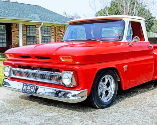 Red 64 Chevy Stepside Truck Engine Diamond Painting