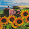 Rusty Tractor With Sunflowers Diamond Paintings