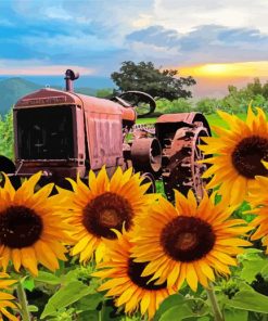 Rusty Tractor With Sunflowers Diamond Painting