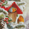 Snow Christmas Robin Birds House Diamond Painting