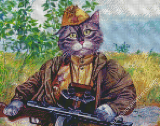 Soldier Army Cat Diamond Paintings