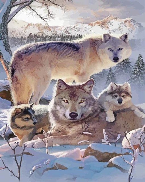 The Winter Wolves Family Diamond Painting
