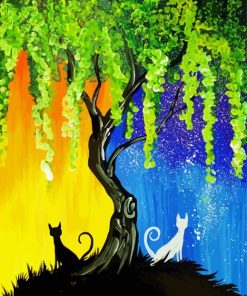 Tree Night And Day Cats Diamond Painting