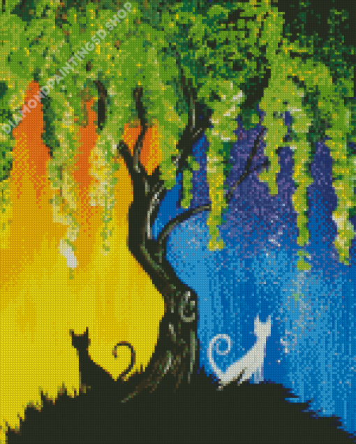 Tree Night And Day Cats Diamond Painting