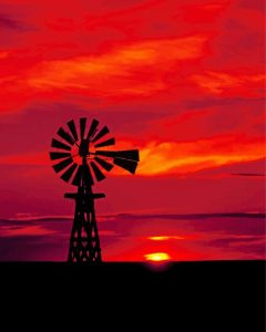 Western Windmill At Sunset Diamond Painting