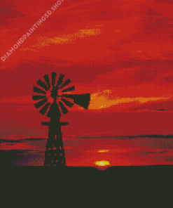 Western Windmill At Sunset Diamond Painting