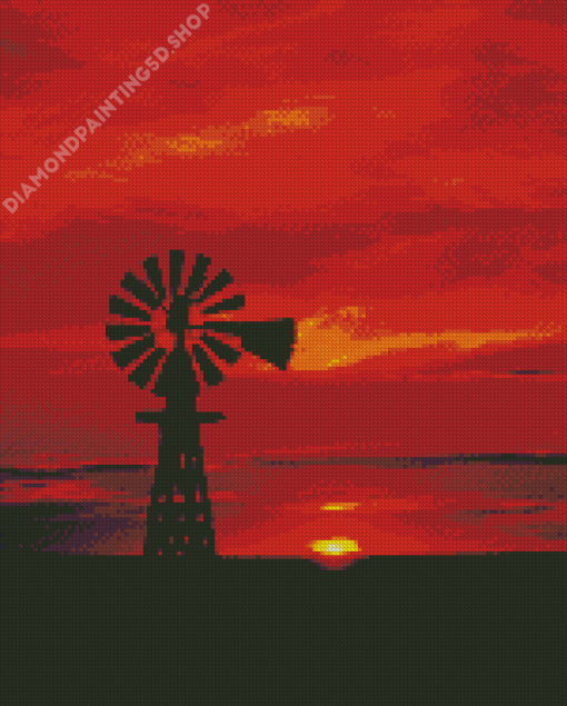 Western Windmill At Sunset Diamond Painting