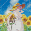 Beautiful Anime Girl In Sunflower Field Diamond Painting