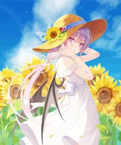 Beautiful Anime Girl In Sunflower Field Diamond Painting