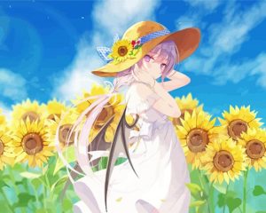 Beautiful Anime Girl In Sunflower Field Diamond Painting