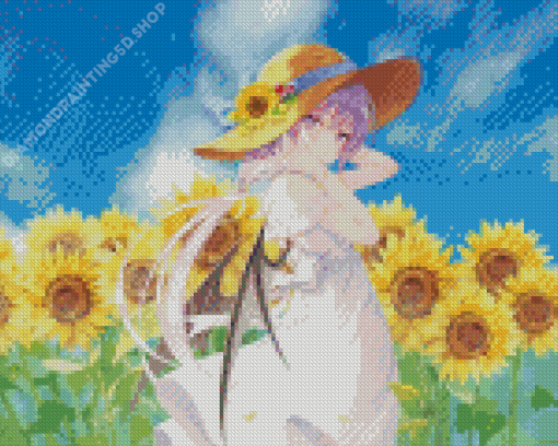 Beautiful Anime Girl In Sunflower Field Diamond Painting